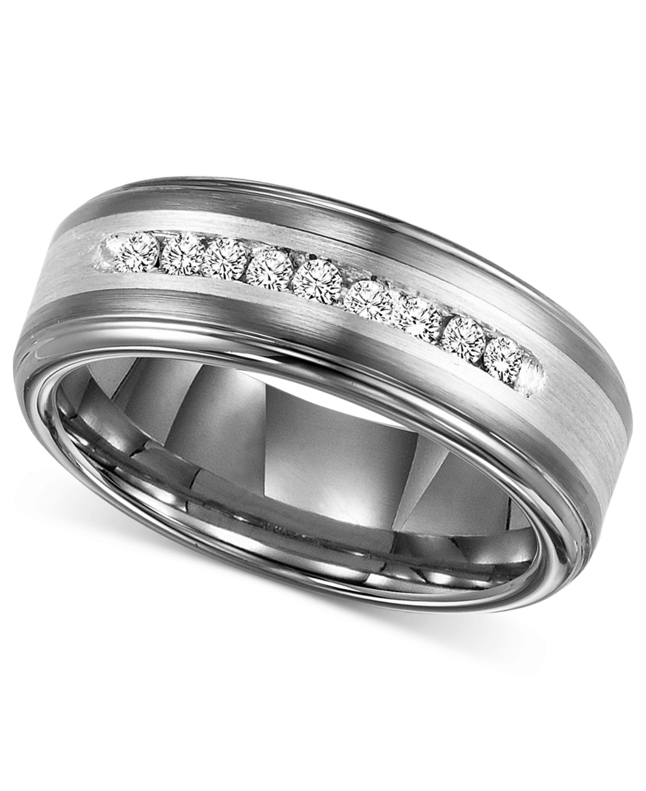 Triton Men&#39;s Tungsten Carbide And Diamond Wedding Band Ring In Sterling Silver (1/4 Ct. T.w.) in ...