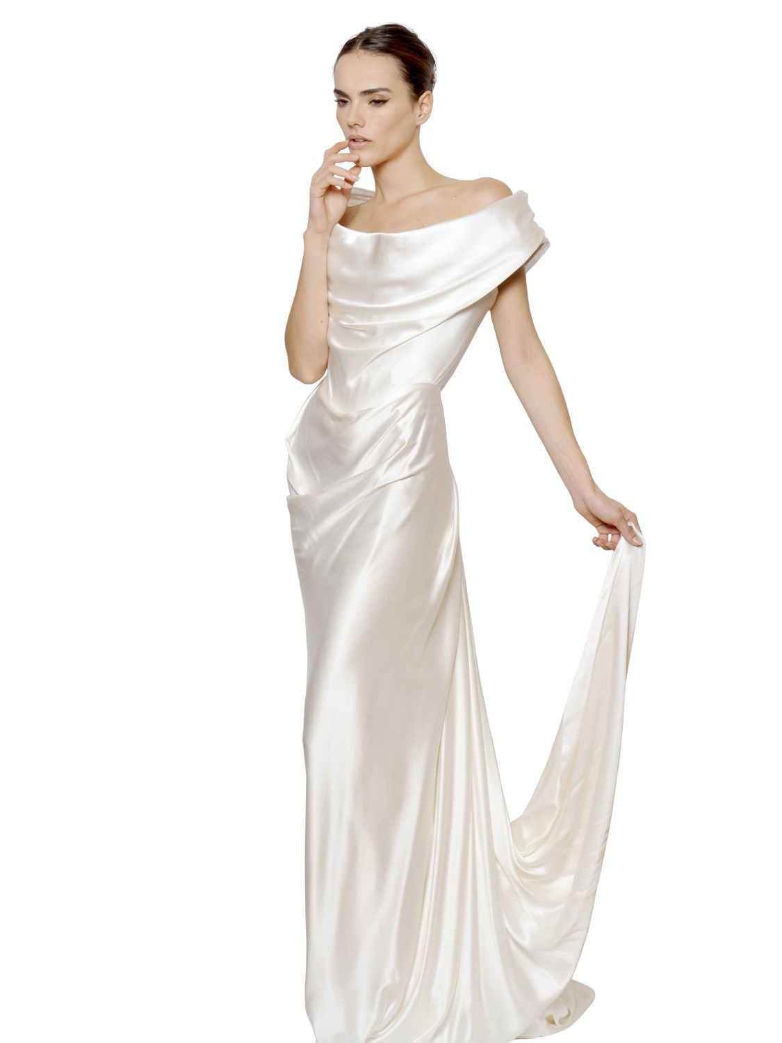 Lyst - Vivienne Westwood Draped Heavy Silk Satin Long Dress in White