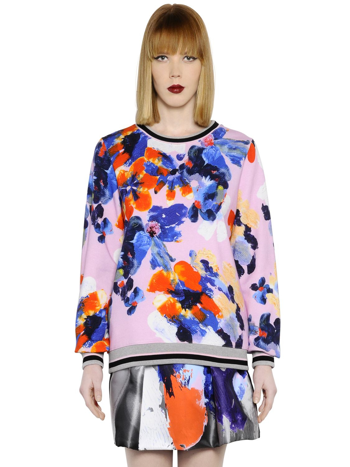 Msgm Floral Printed Cotton Sweatshirt in Blue | Lyst