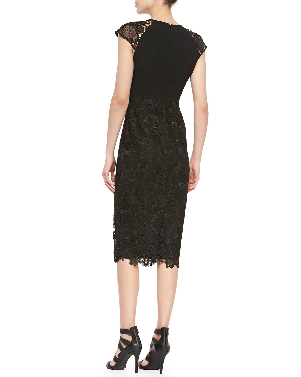 Ted baker Cap-sleeve Lace Sheath Dress in Black | Lyst