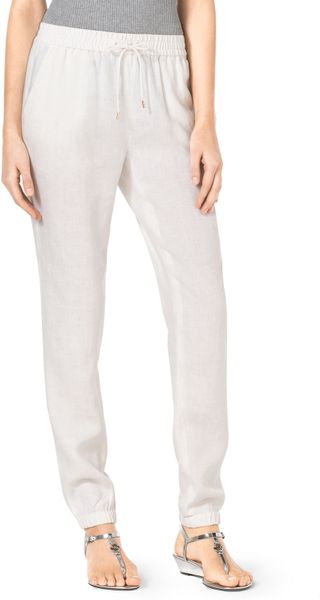 Michael Michael Kors Linen Drawstring Track Pants in White | Lyst