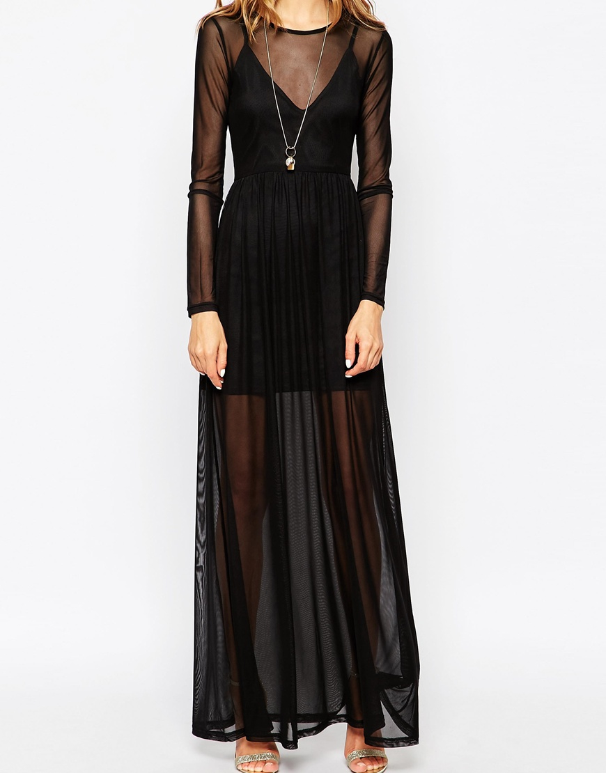 Lyst - Oh My Love Mesh Maxi Dress With Underslip in Black