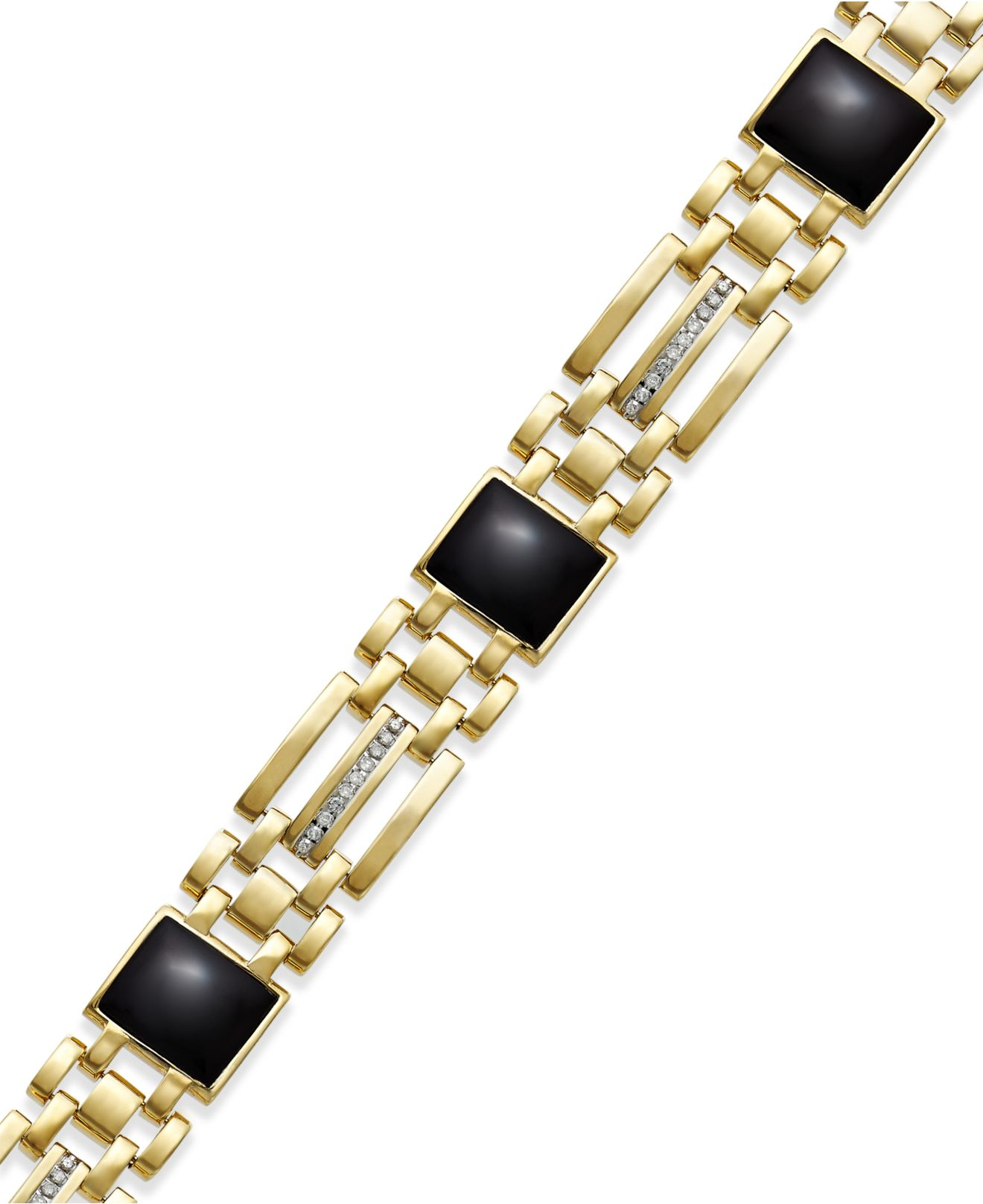 Macy&#39;s Men&#39;s Onyx (7-1/2 Ct. T.w.) And Diamond (1/4 Ct. T.w.) Bracelet In 10k Gold in Black for ...