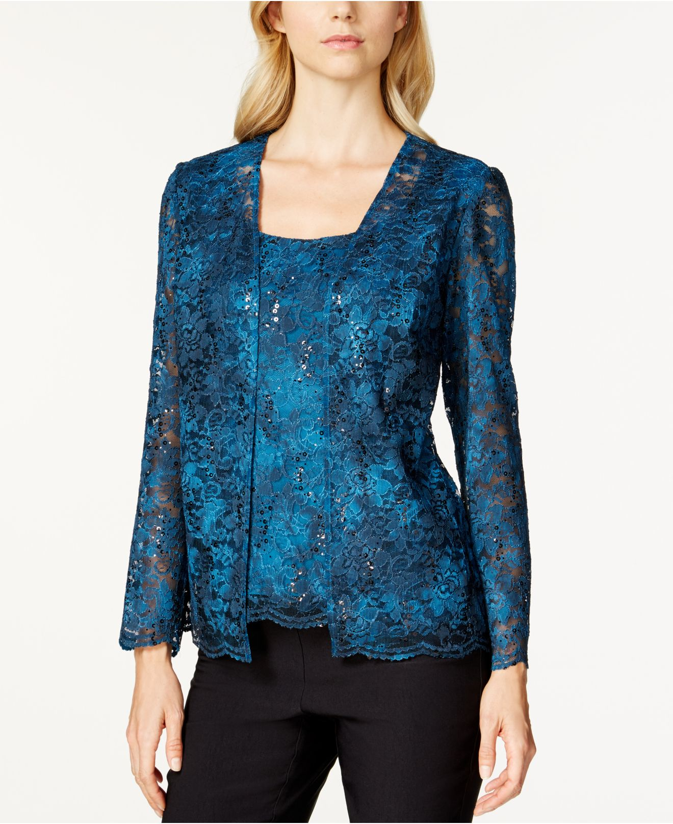 Lyst Alex Evenings Ombre Sequin Lace Jacket And Shell In Blue