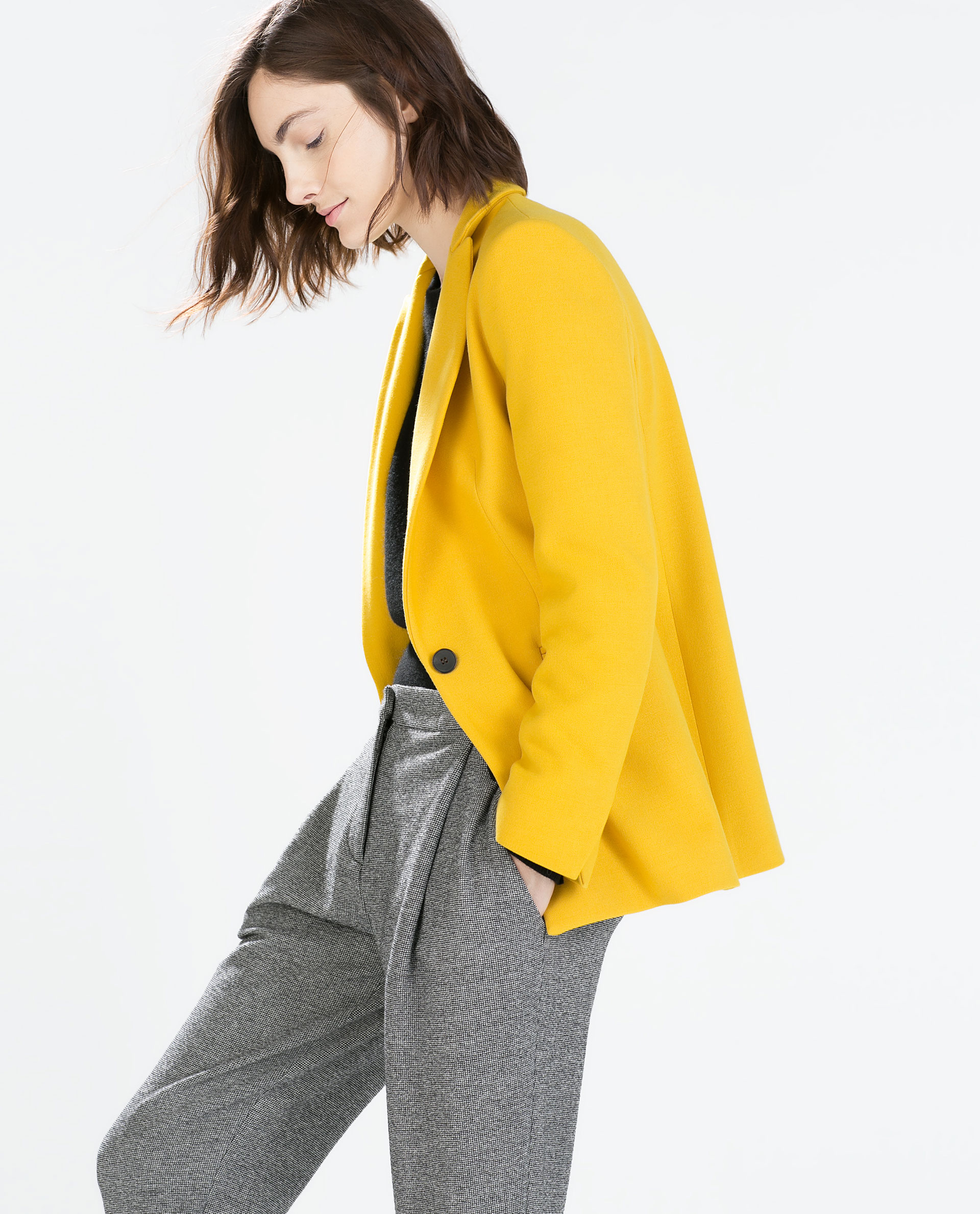 Zara Long Blazer With Contrast Cuffs in Yellow (Mustard) | Lyst