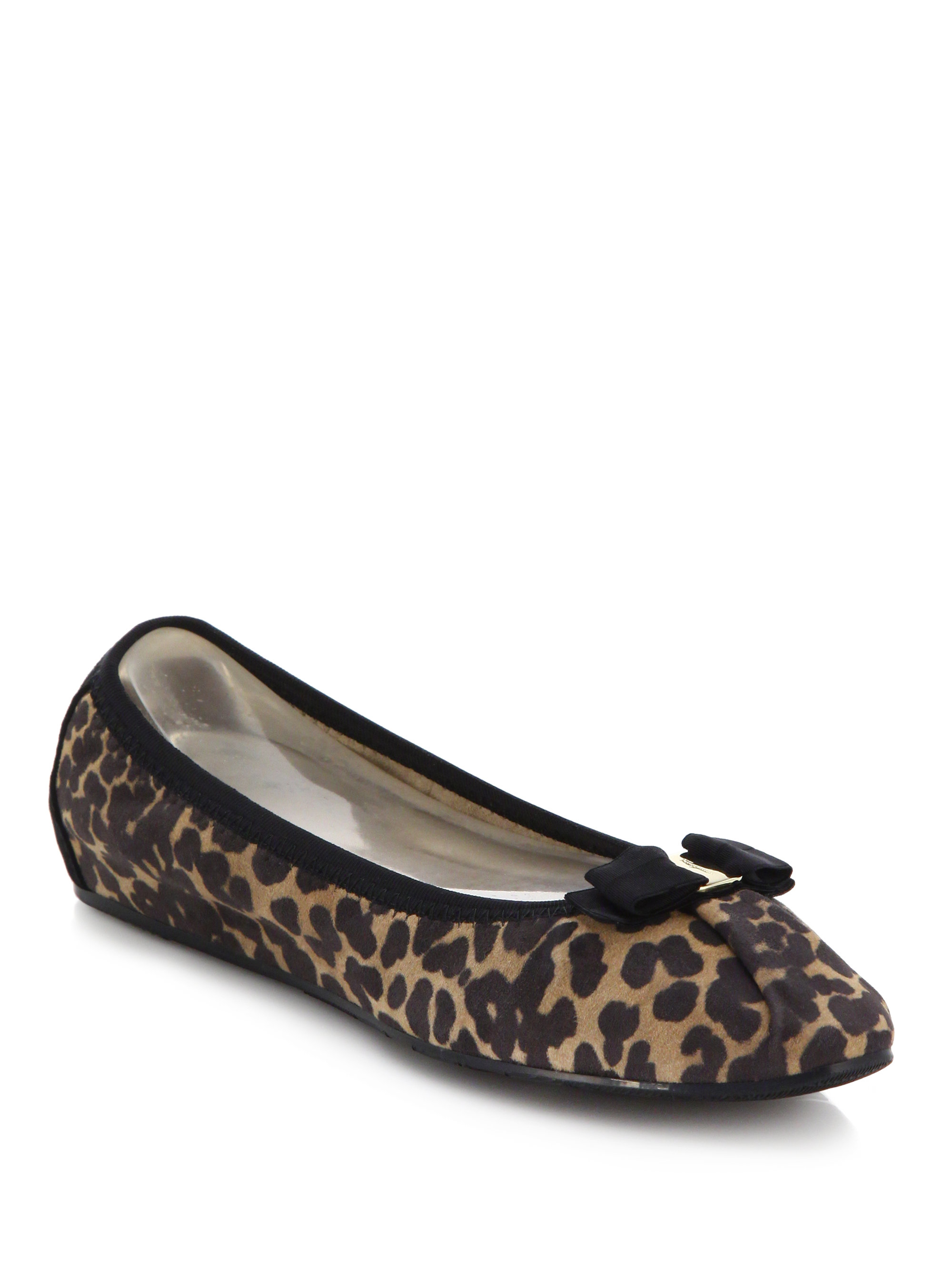 Ferragamo My Joy Leopard-print Suede Flats in Natural | Lyst