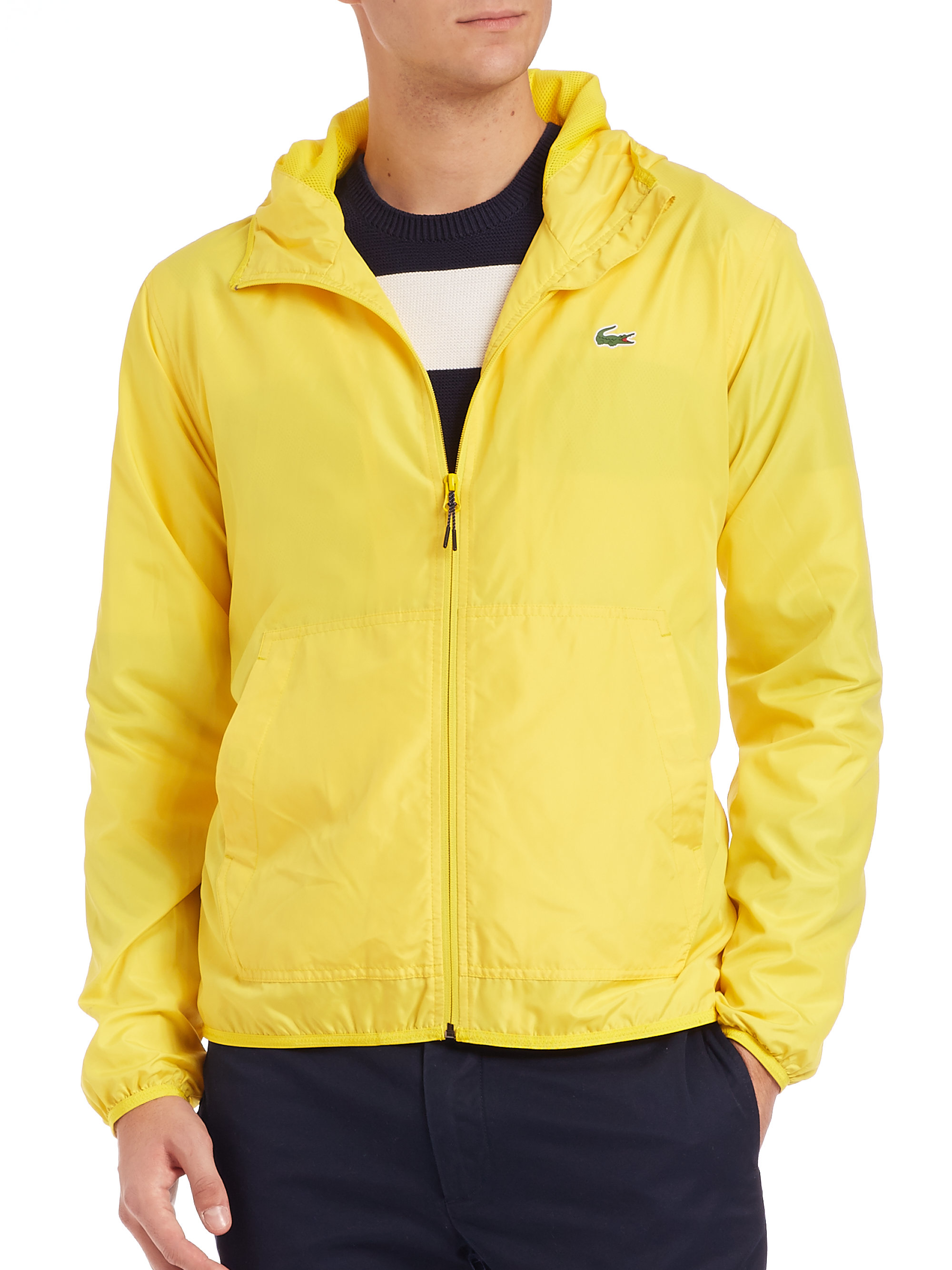 Lacoste Solid Hooded Windbreaker in Yellow for Men | Lyst