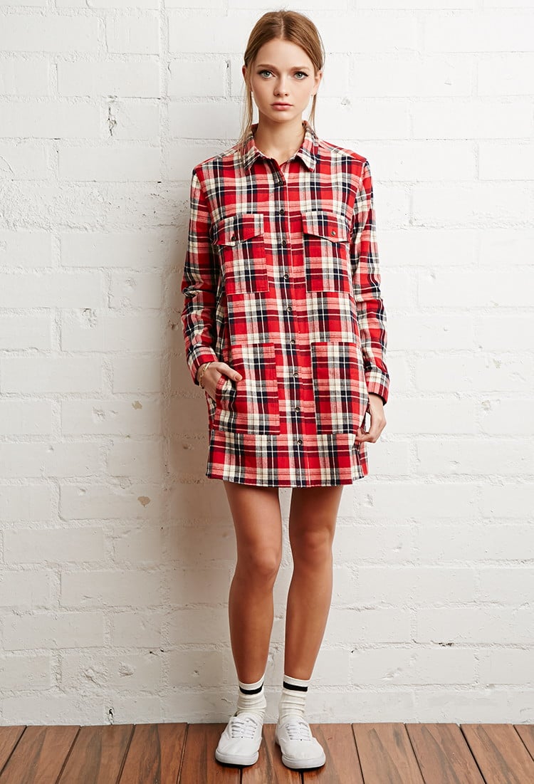 Forever 21 Tartan Plaid Shirt Dress In Red Lyst 8906