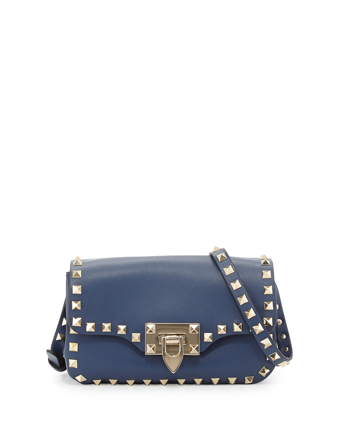 Valentino Rockstud Leather Studded Mini Crossbody Bag Blue in Gold ...