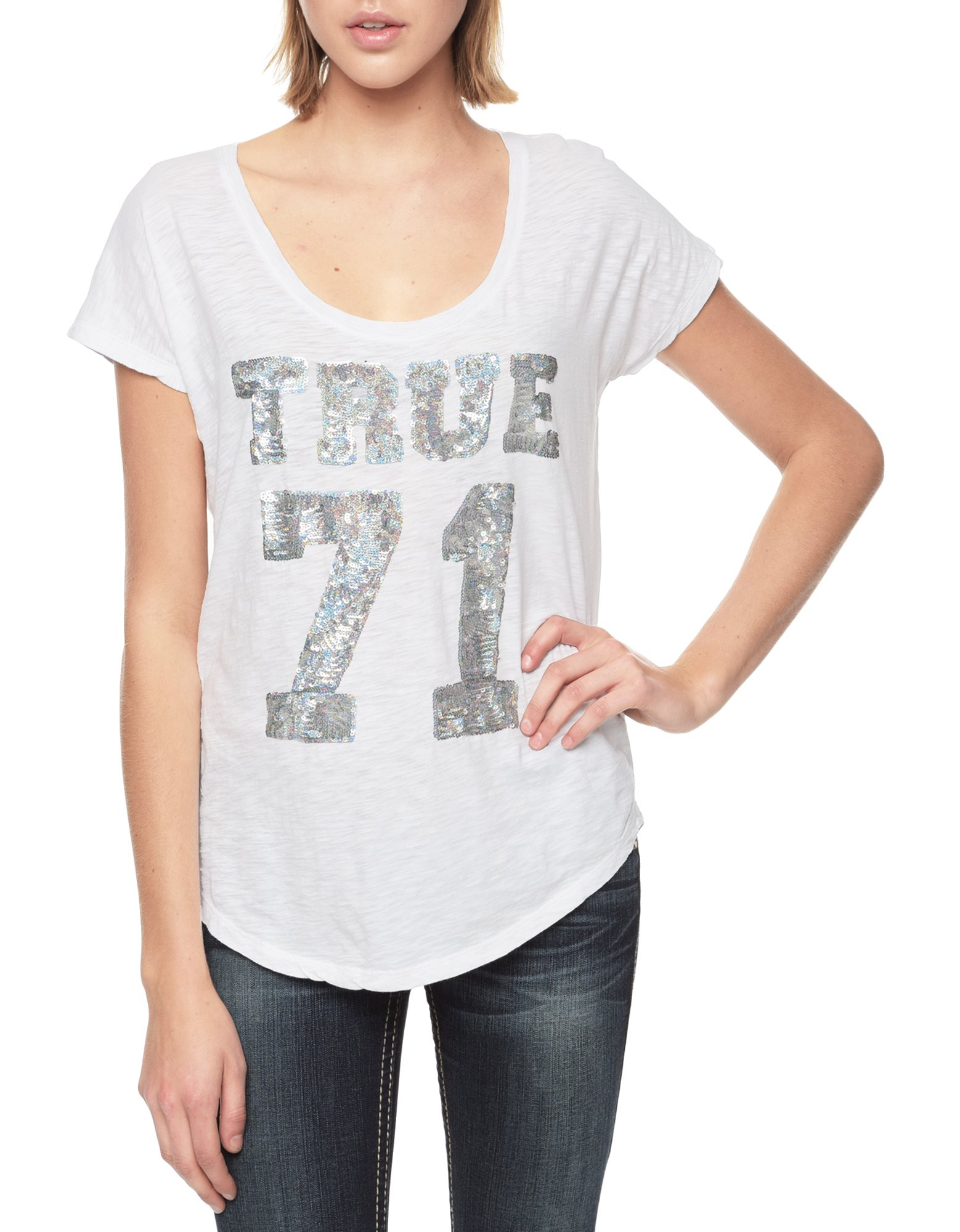 True religion European True 71 Sequin Womens Relaxed T-Shirt in White