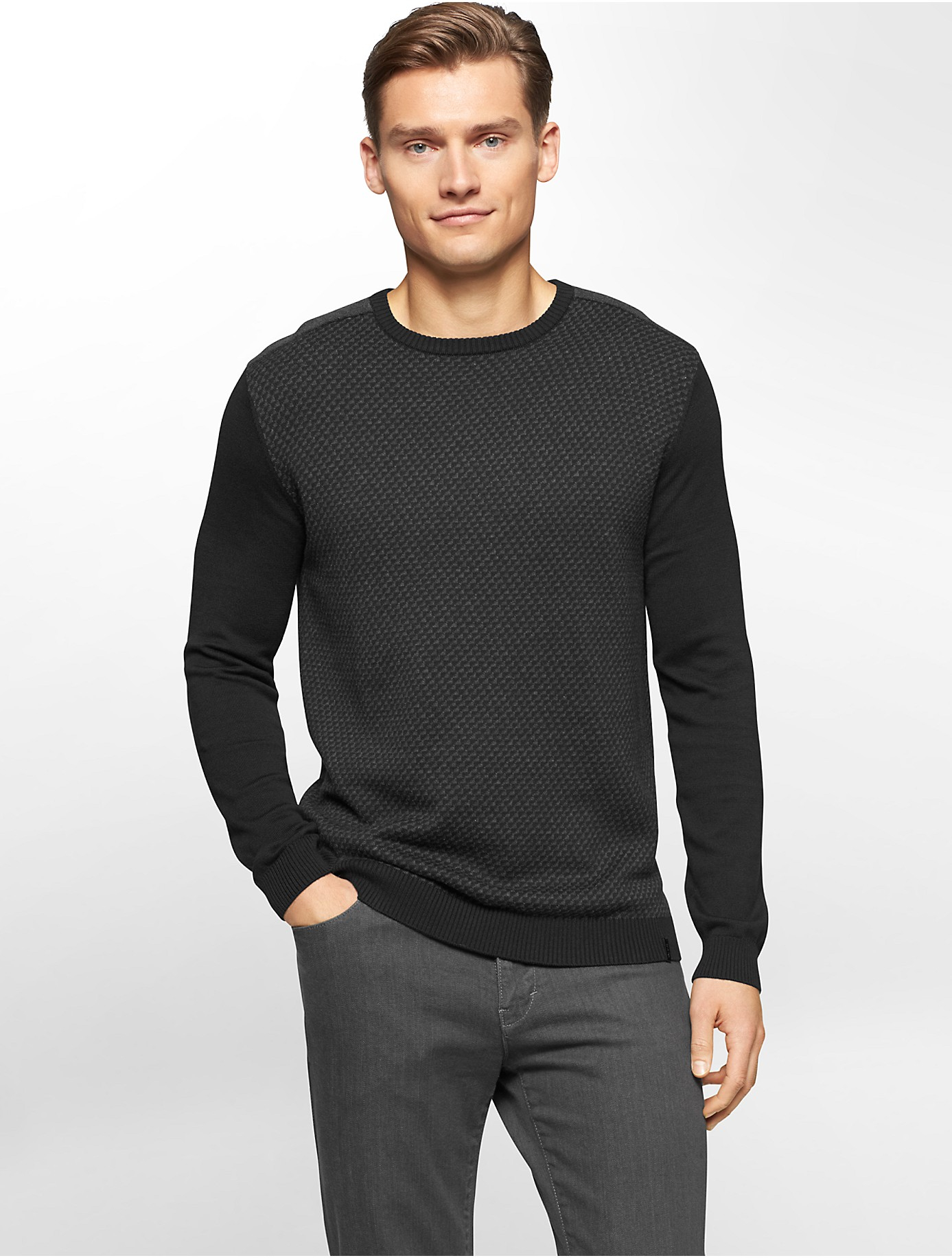 Calvin klein White Label Abstract Stripe Rib Knit Cotton Modal Sweater ...