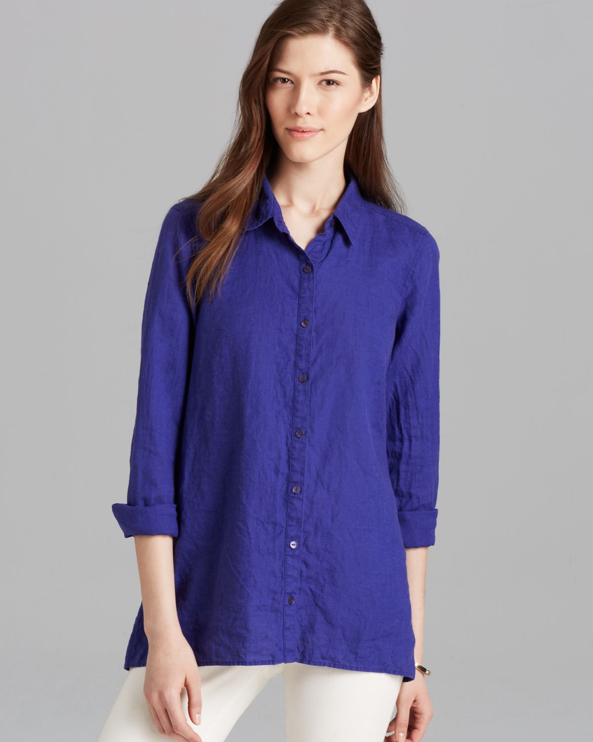 Lyst - Eileen Fisher Classic Collar Boxy Shirt in Blue