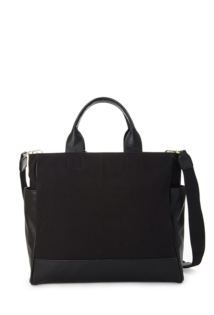 Lyst - Forever 21 Canvas & Faux Leather Tote in Black