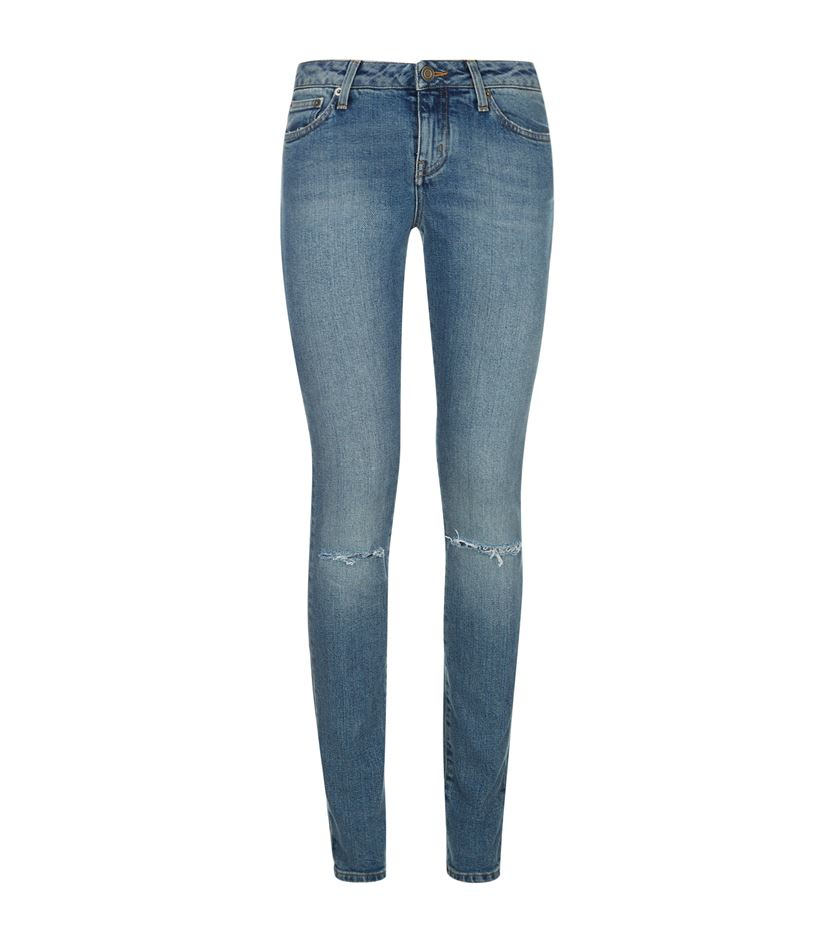 Saint laurent Ripped Skinny Jeans in Blue | Lyst