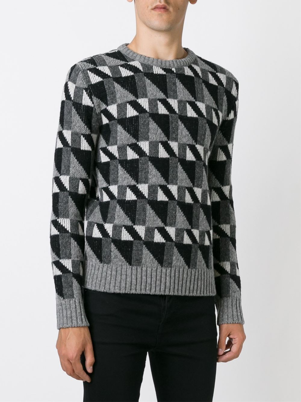 Lyst Saint Laurent Geometric Intarsia Sweater in Black for Men