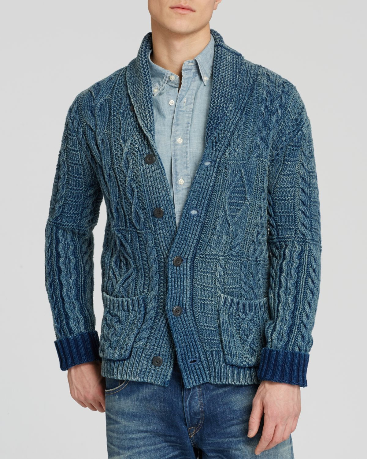 Lyst - Polo Ralph Lauren Indigo Cotton Shawl Cardigan in Blue for Men