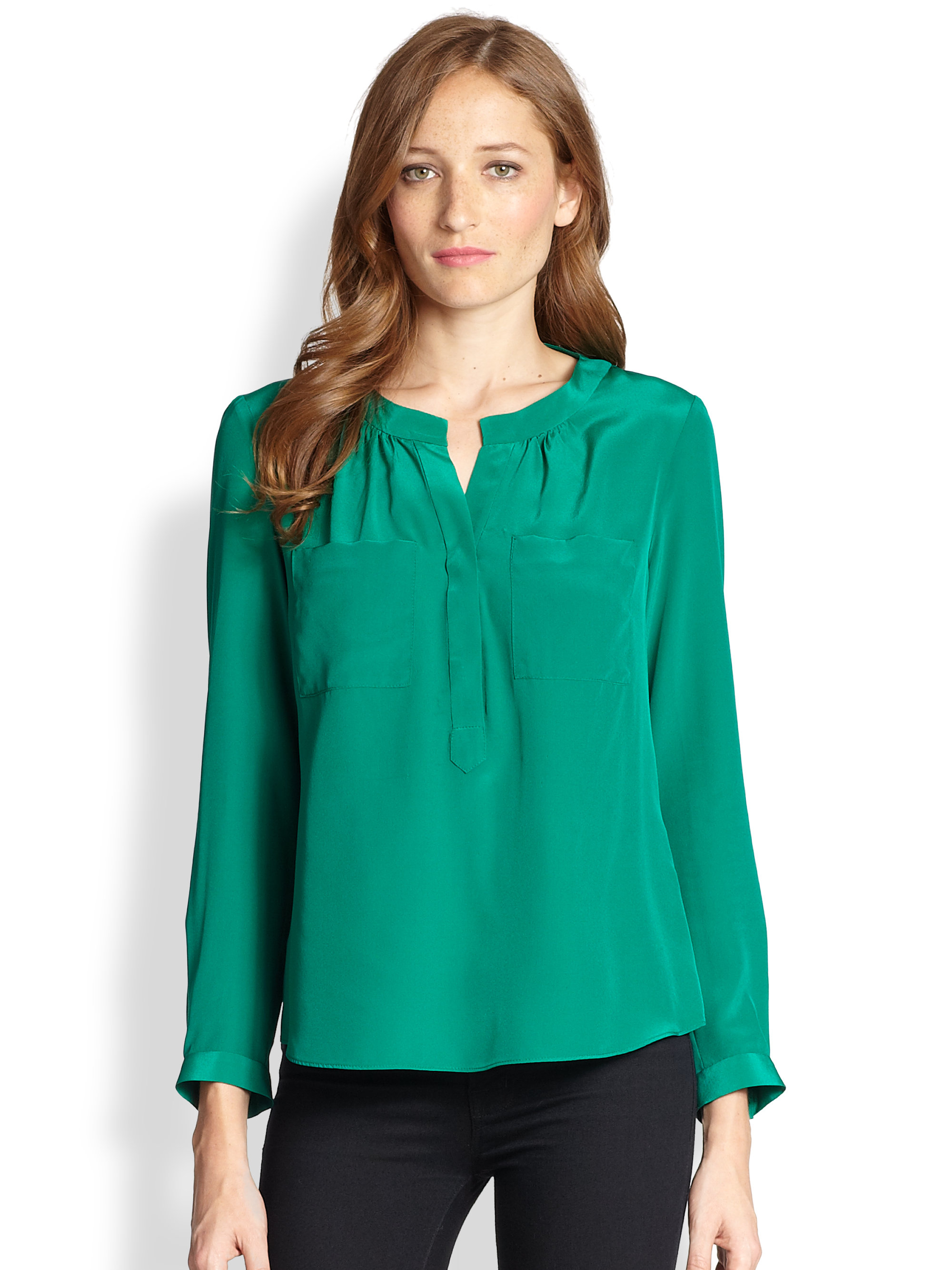 Milly Brooke Blouse in Green (EMERALD) | Lyst