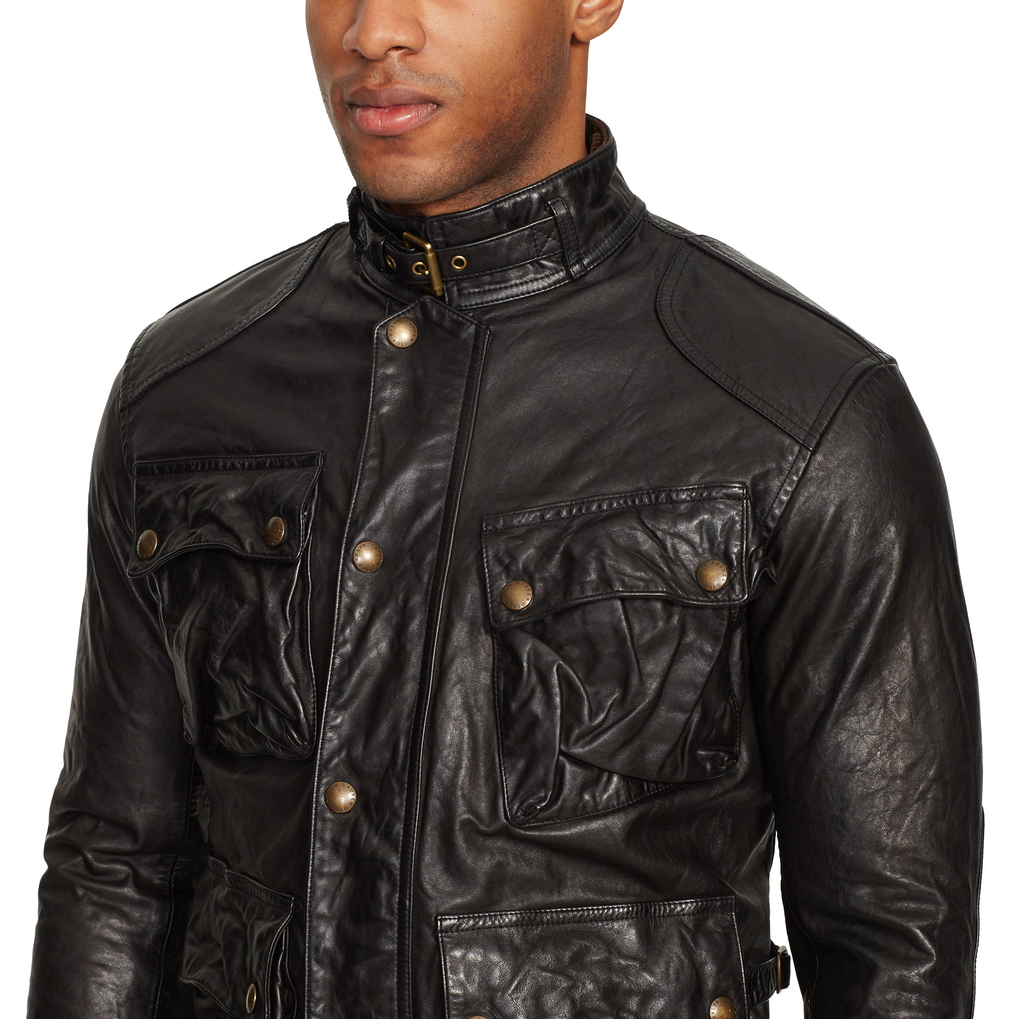 Polo Ralph Lauren Southbury Leather Biker Jacket In Black For Men Lyst Gallery Men S Shearling Leather Jackets