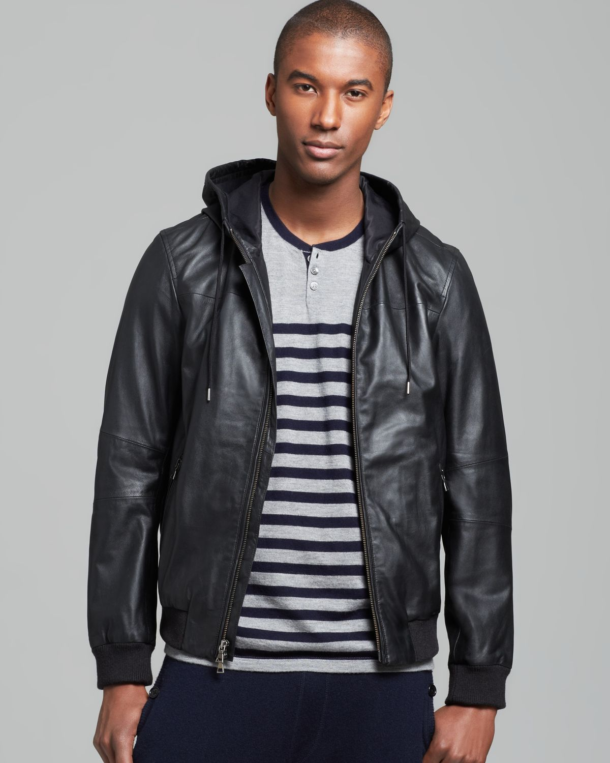 Vince Hooded Leather Jacket  in Blue for Men Lyst