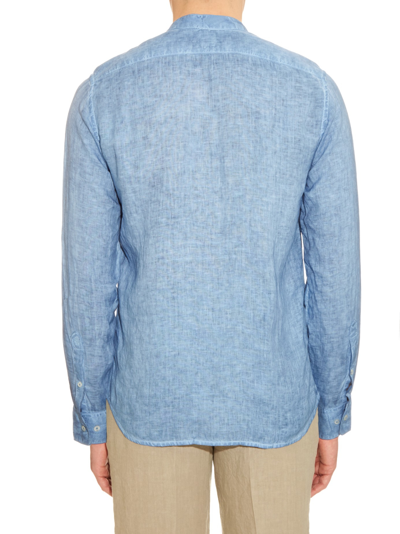 Lyst - 120% Lino Collarless Linen Shirt in Blue for Men