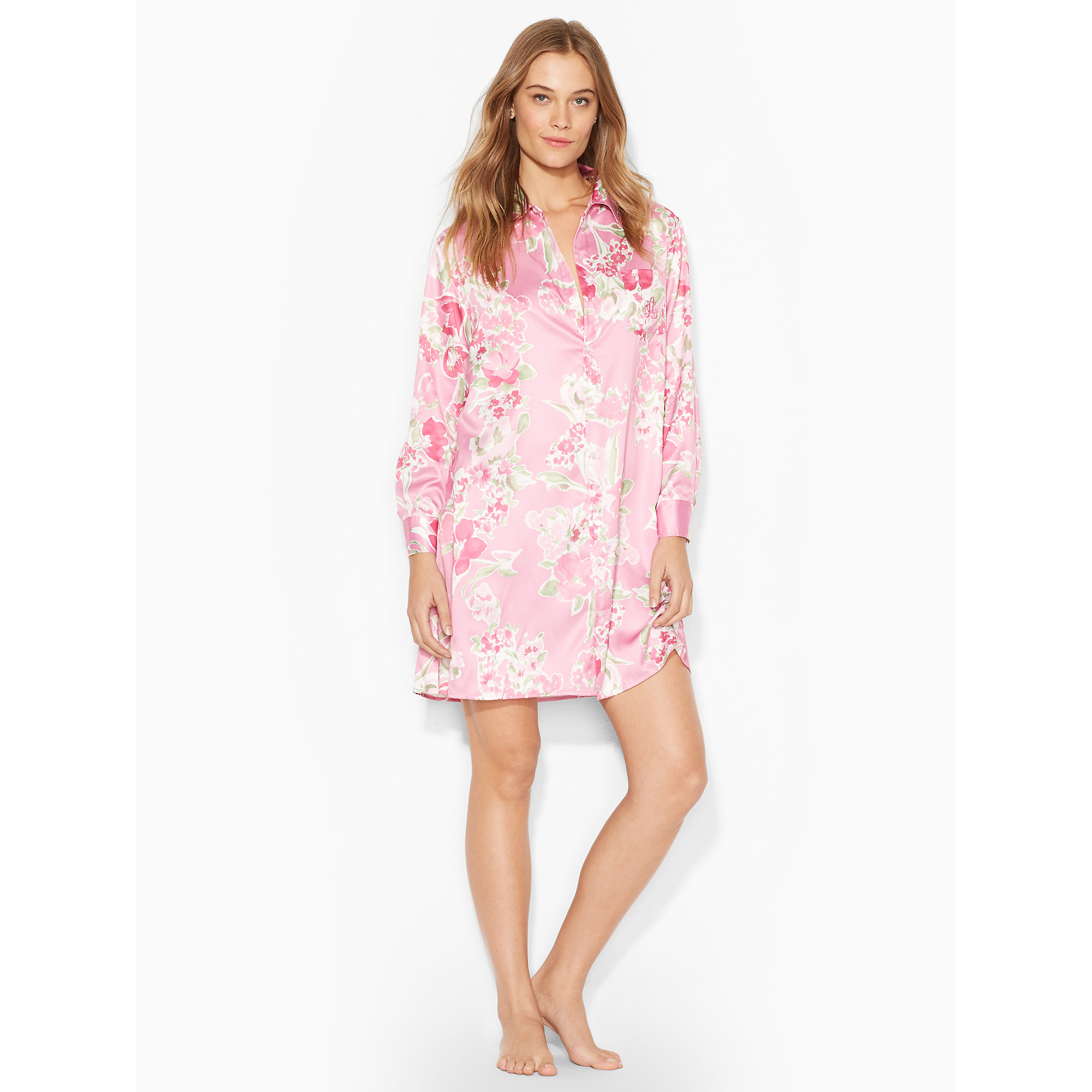 Ralph lauren Floral Satin Nightshirt in Pink | Lyst