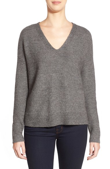 Lyst - Eileen Fisher V-neck Boxy Wool Blend Sweater in Gray