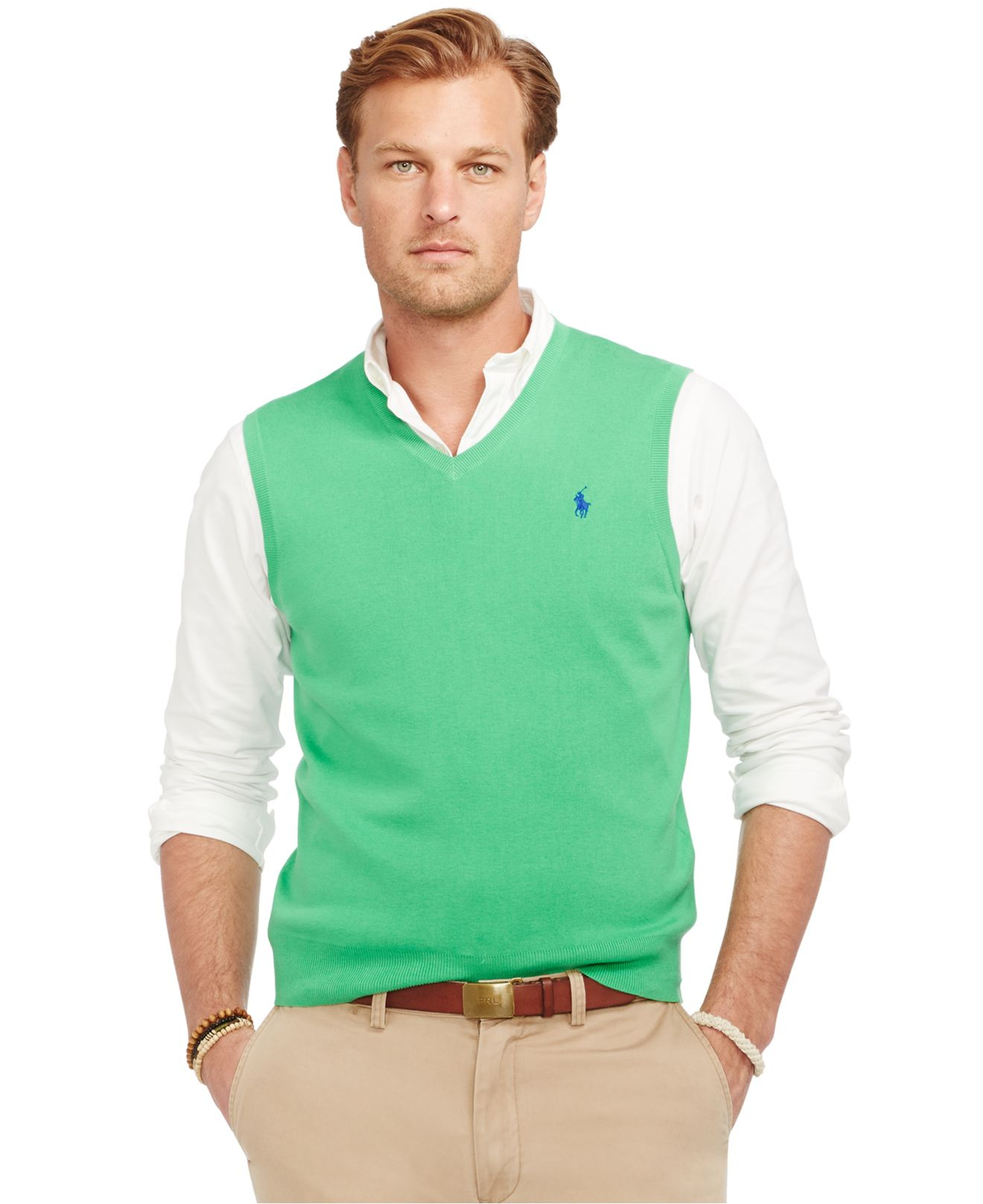 Polo ralph lauren Big And Tall Pima V-neck Vest in Green for Men | Lyst