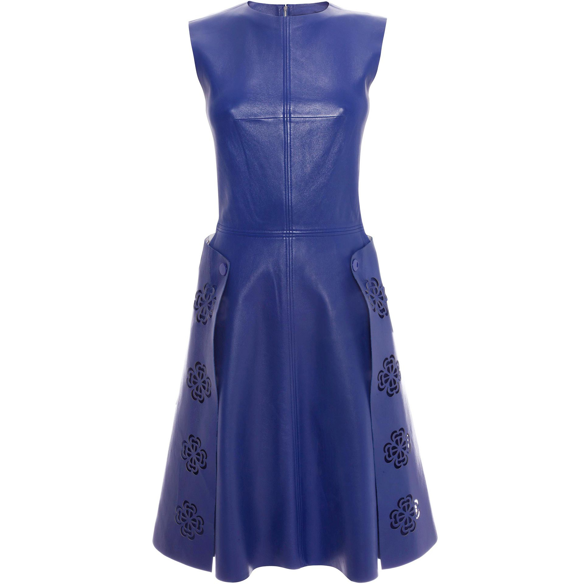Lyst - Alexander Mcqueen Laser Cut Leather Dress in Blue