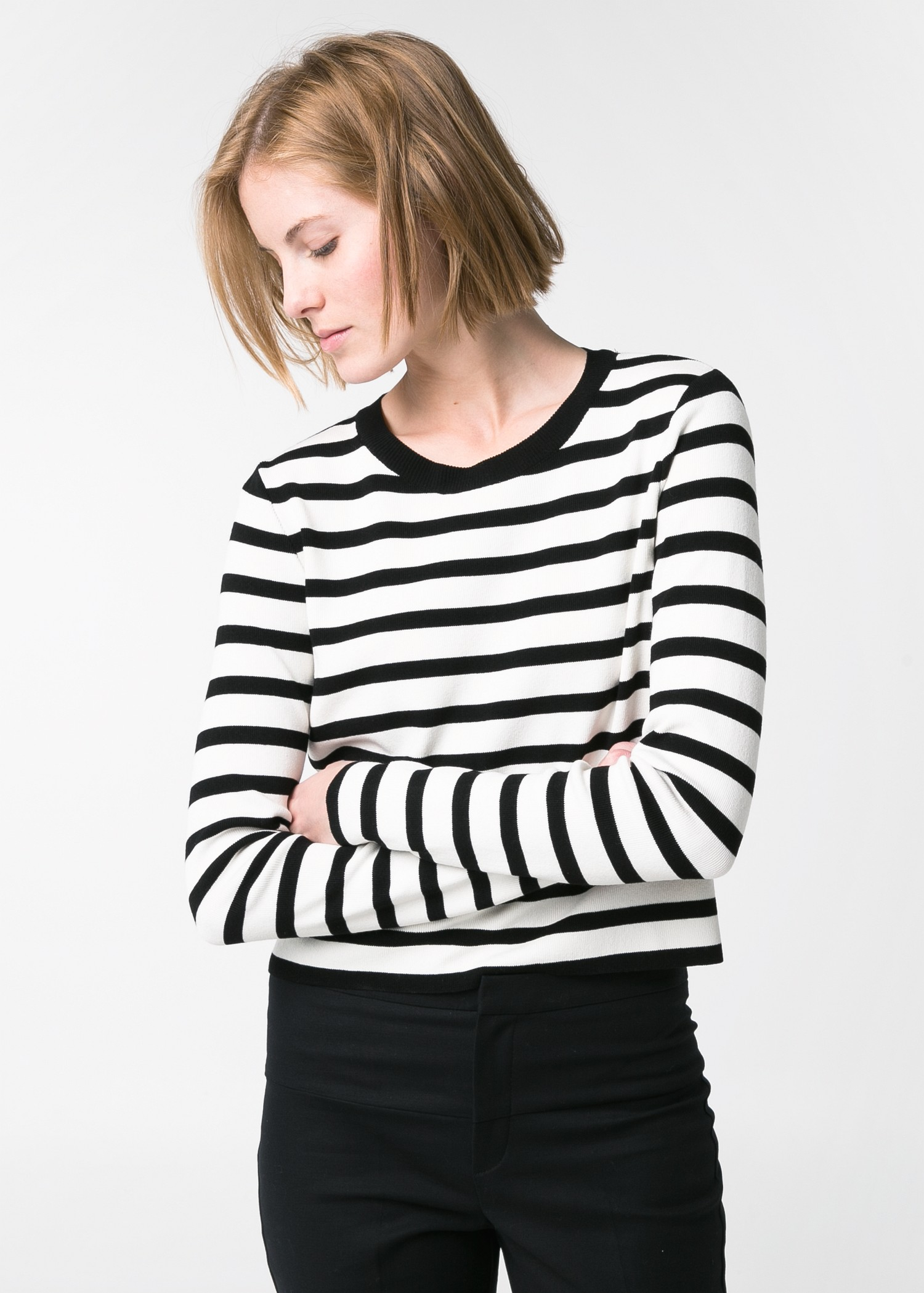 Lyst - Mango Striped Cropped Sweater in Black