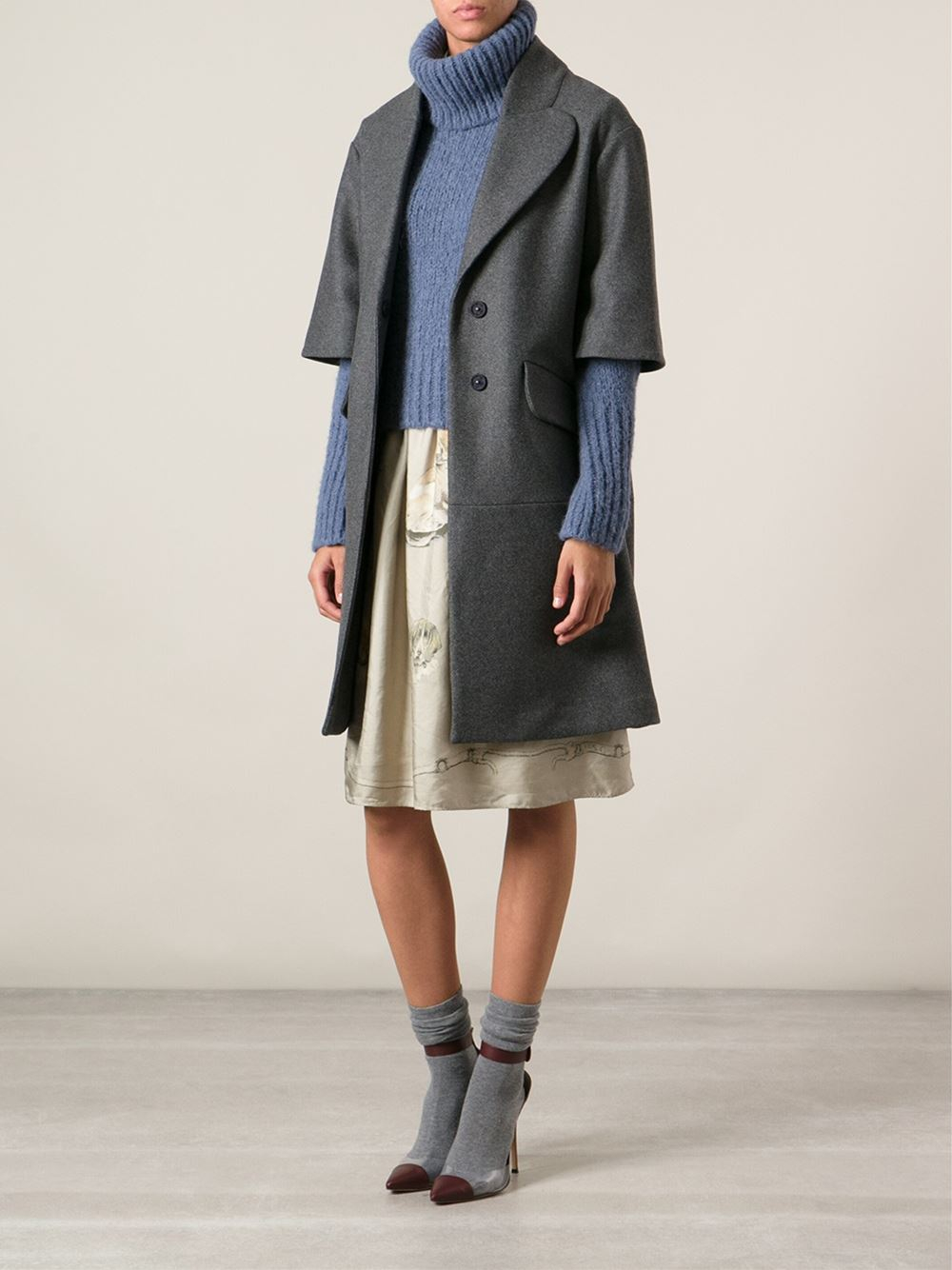 Lyst - Erika Cavallini Semi Couture Short Sleeved Coat in Gray