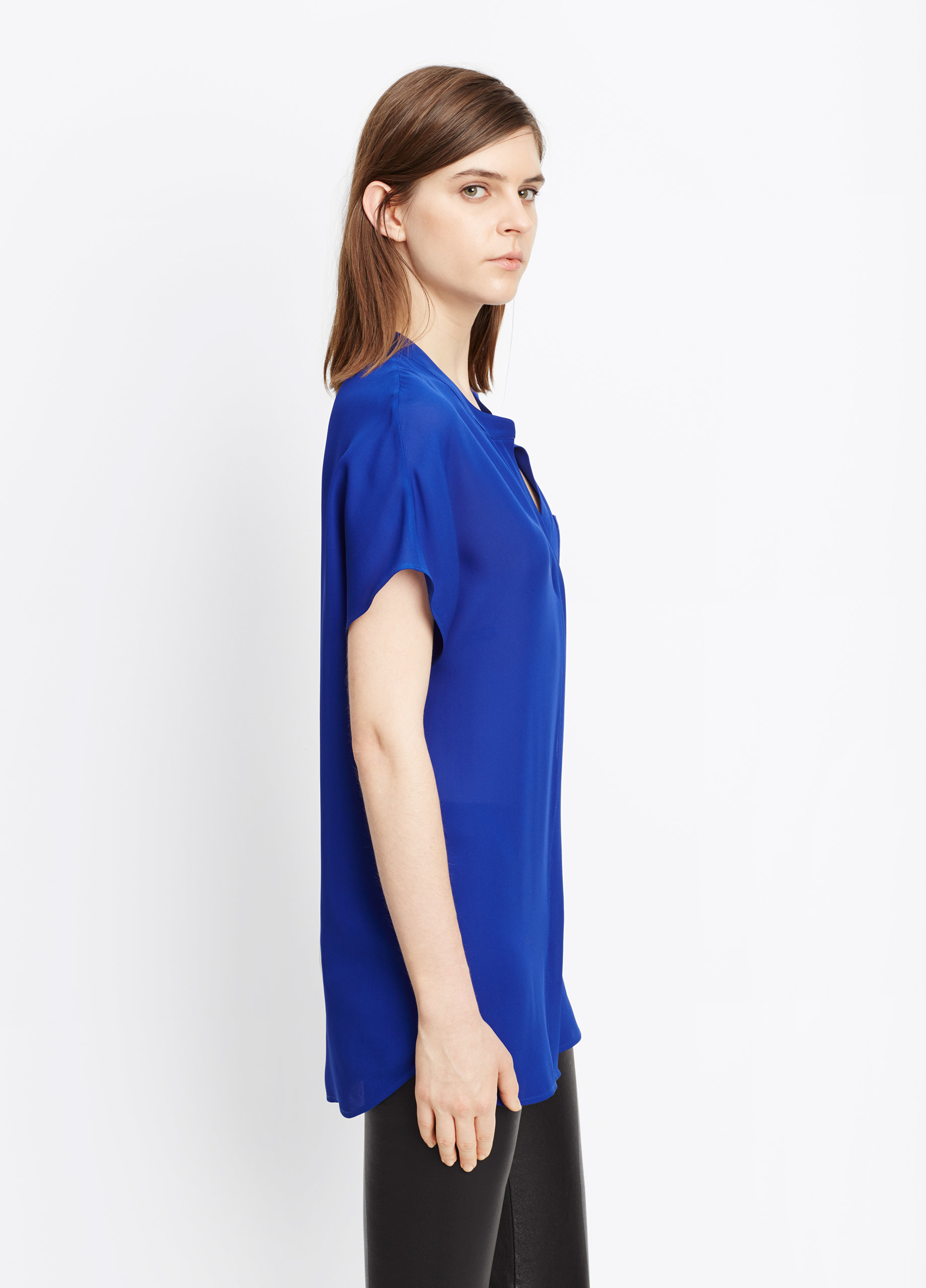 Vince Silk Cap Sleeve Popover Blouse In Blue Lyst 