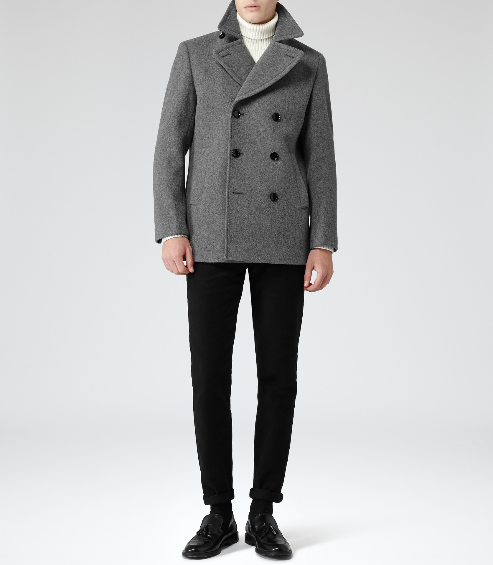 Reiss Military Double Breasted Coat in Gray for Men | Lyst