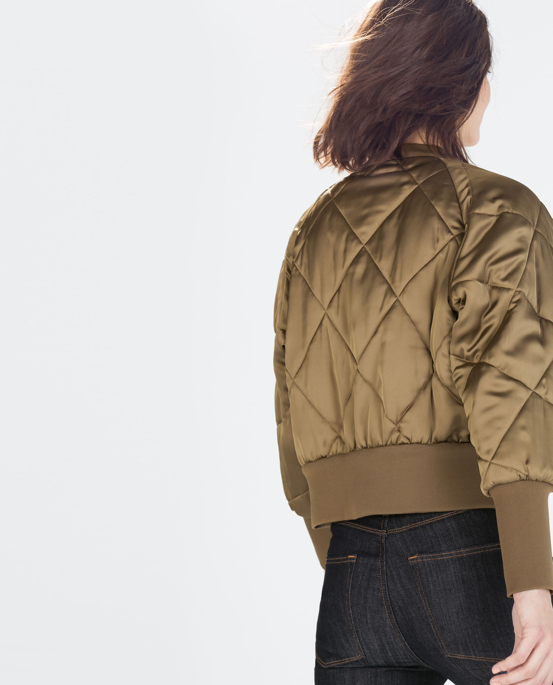 Zara Cropped Quilted Bomber Jacket in Natural Lyst