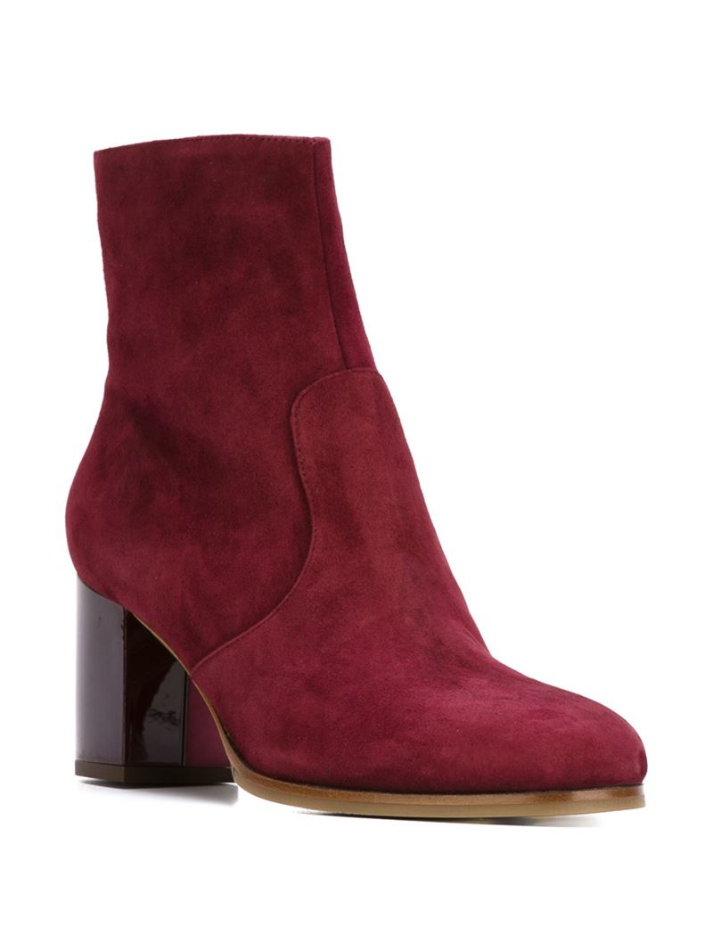 Lyst - L'Autre Chose Chunky-Heeled Suede Ankle Boots in Red