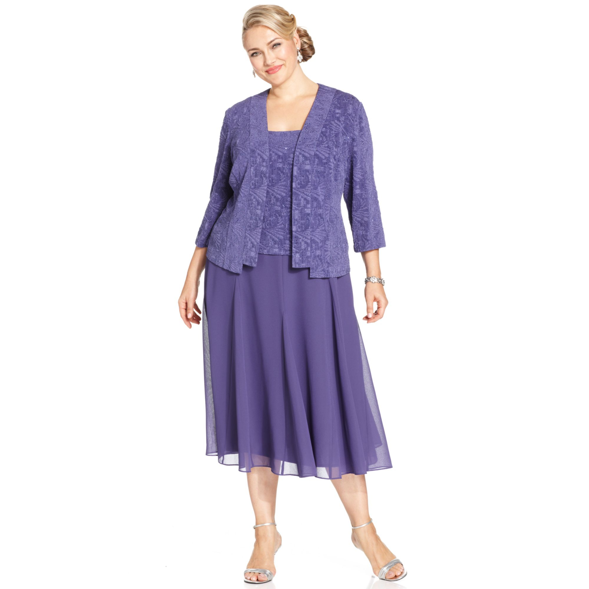 Lyst - Alex Evenings Plus Size Glitter Jacquard Dress and Jacket in Purple