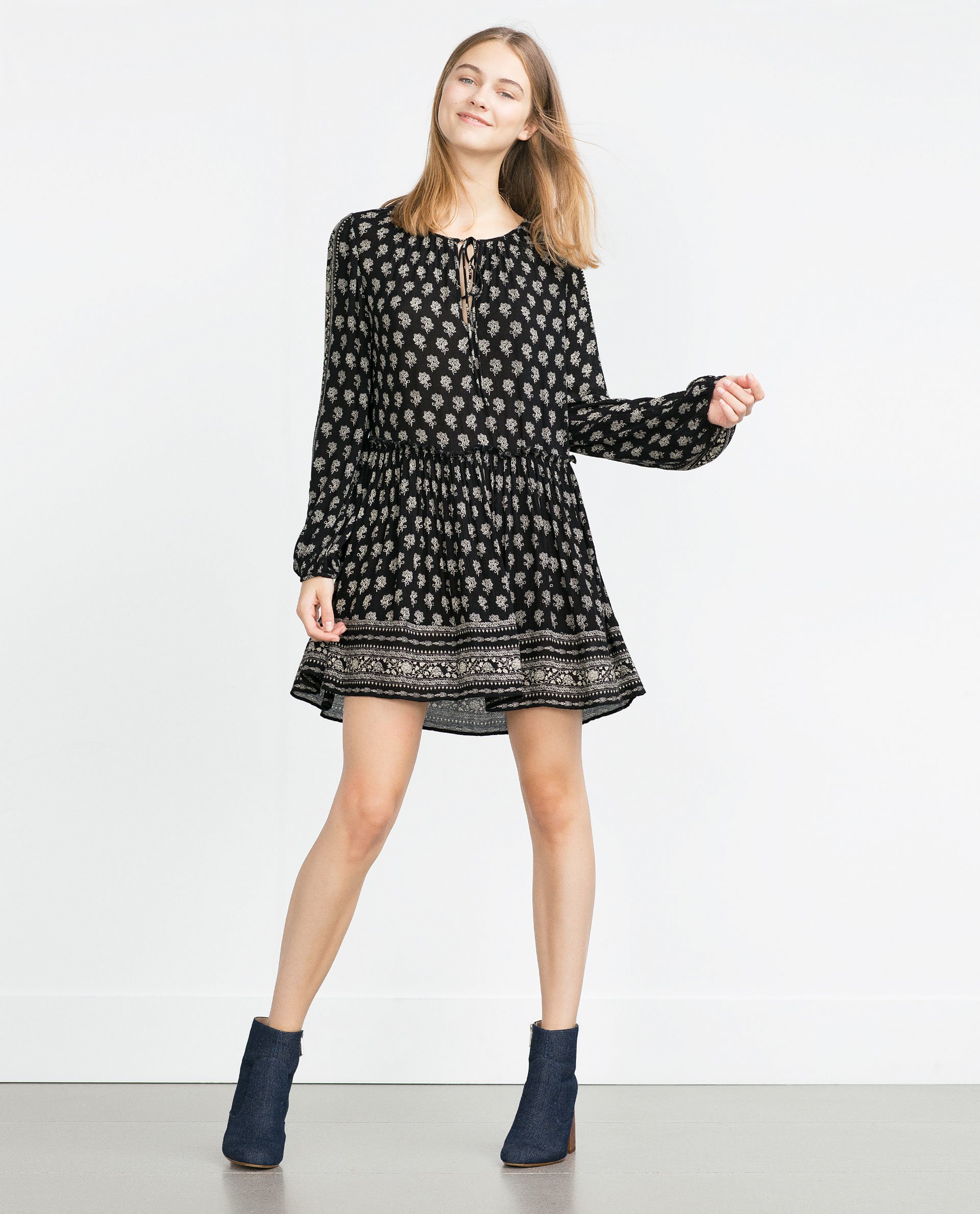  Zara  Printed Dress  in Black Lyst