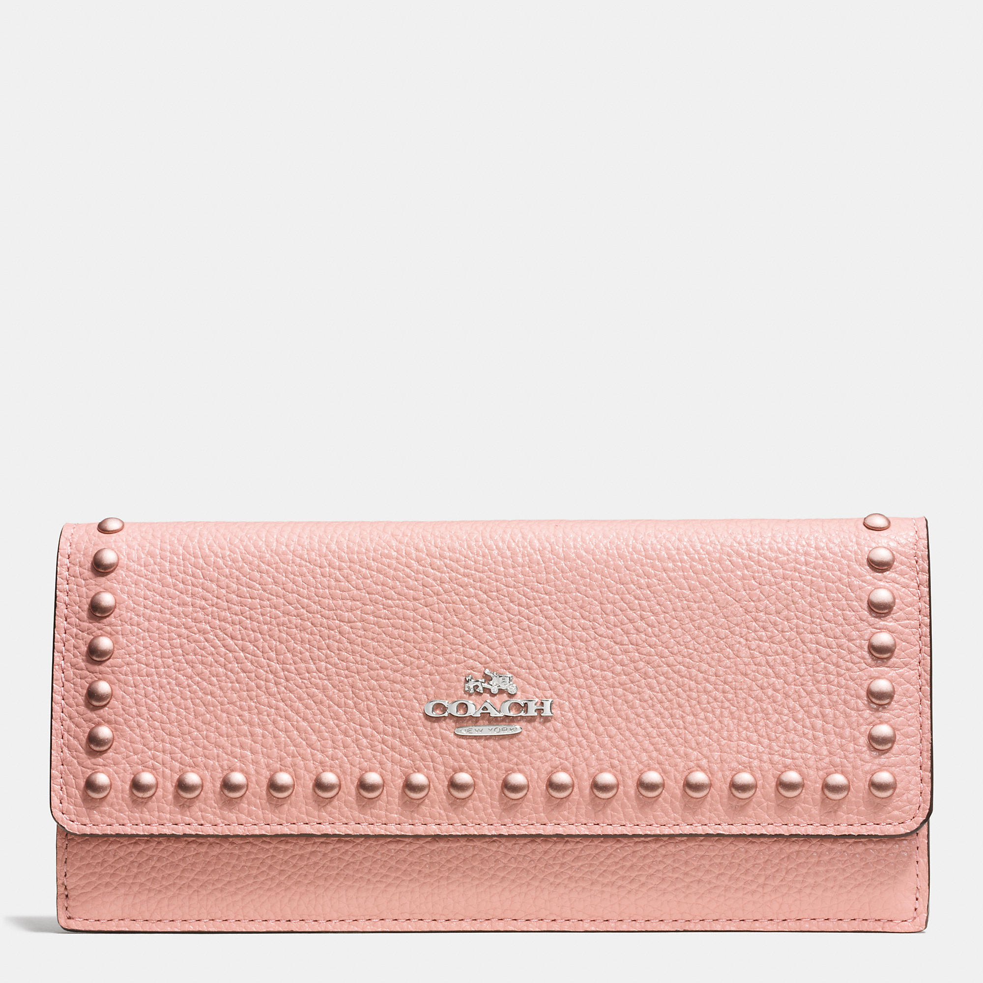 Coach | Pink Soft Wallet In Lacquer Rivets Pebble Leather | Lyst
