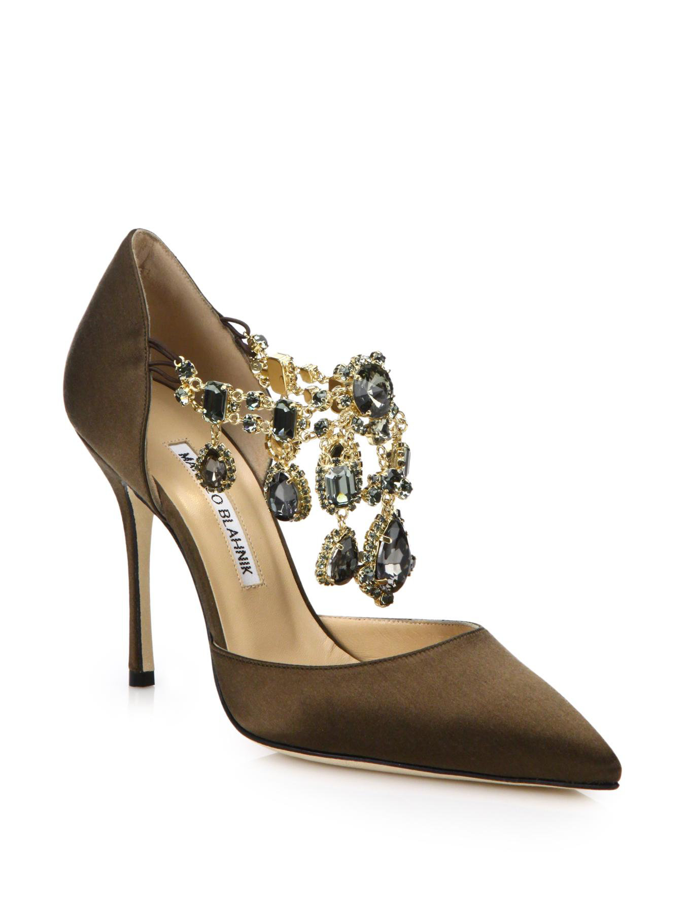 Lyst - Manolo Blahnik Zullin Satin Jeweled D'orsay Pumps in Metallic