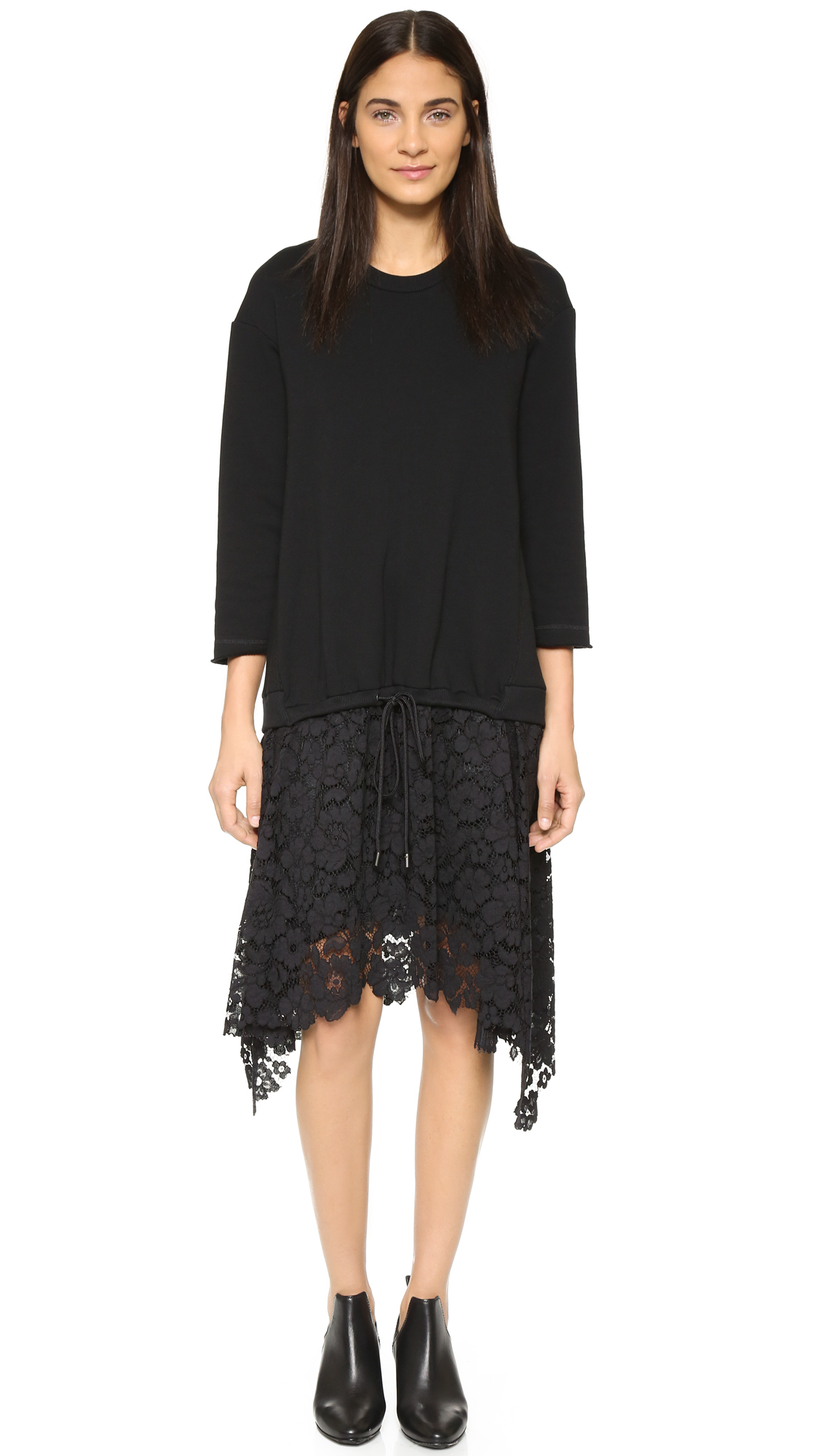 Lyst - 3.1 Phillip Lim French Terry Dress With Lace Skirt - Black in Black