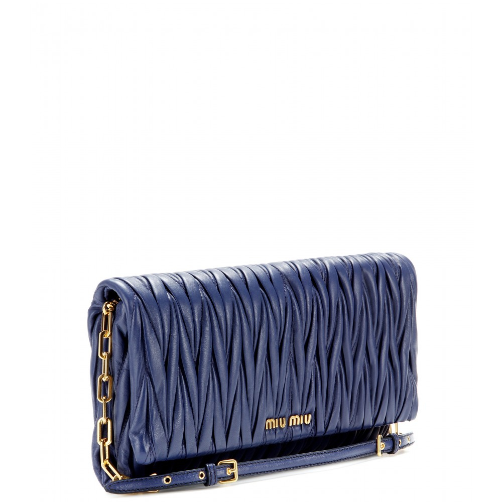 Lyst Miu Miu Matelassé Leather Shoulder Bag in Blue