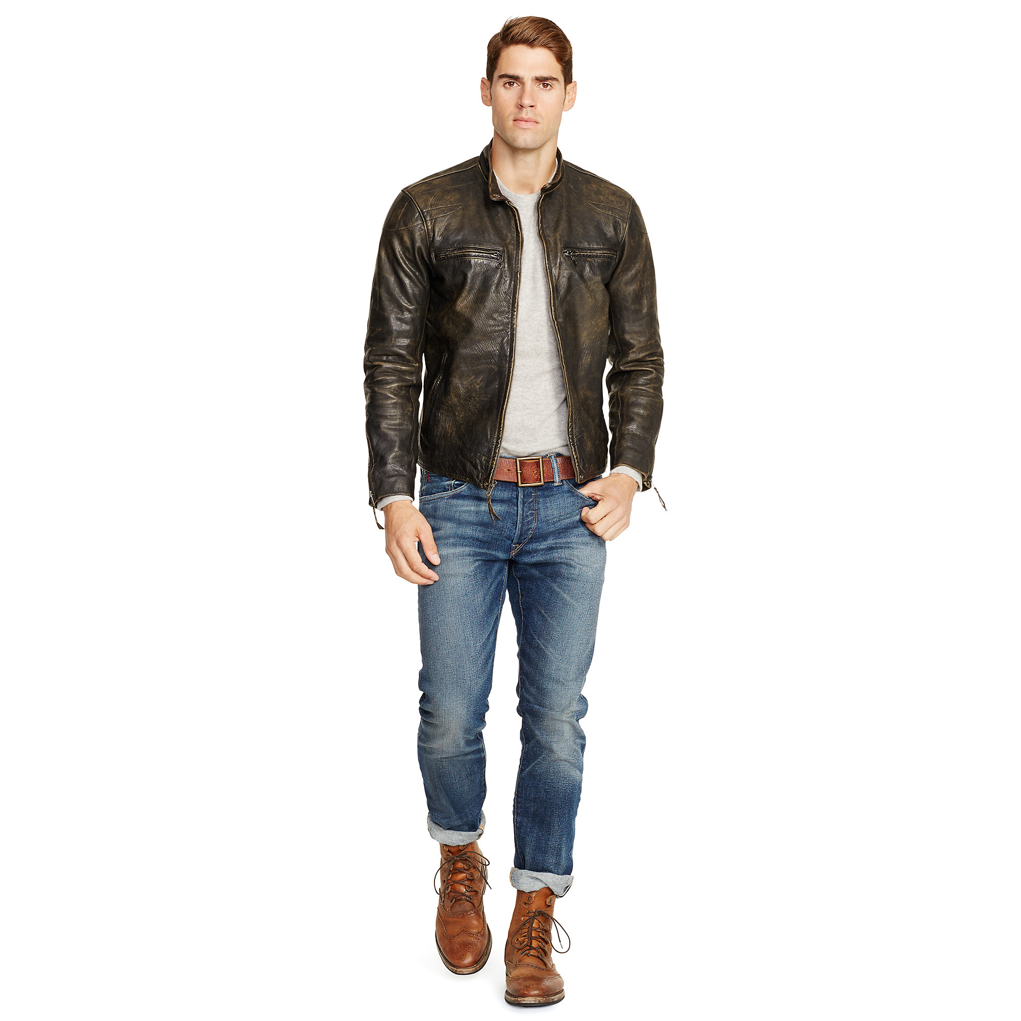 Polo Ralph Lauren Black Leather Café Racer Jacket For Men