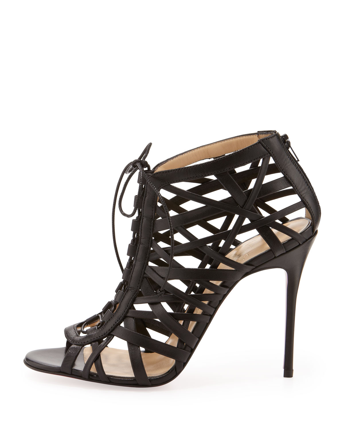 christian louboutin leather gladiator sandals Black lace-up front ...
