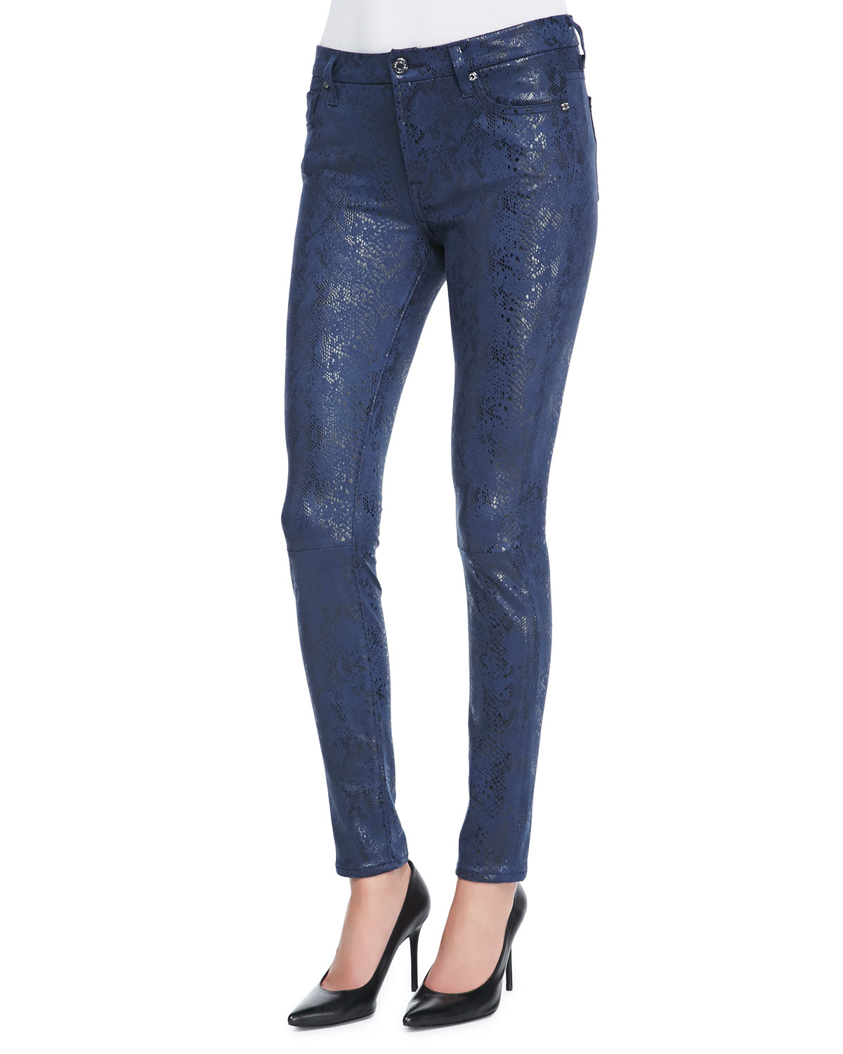 blue snake print pants