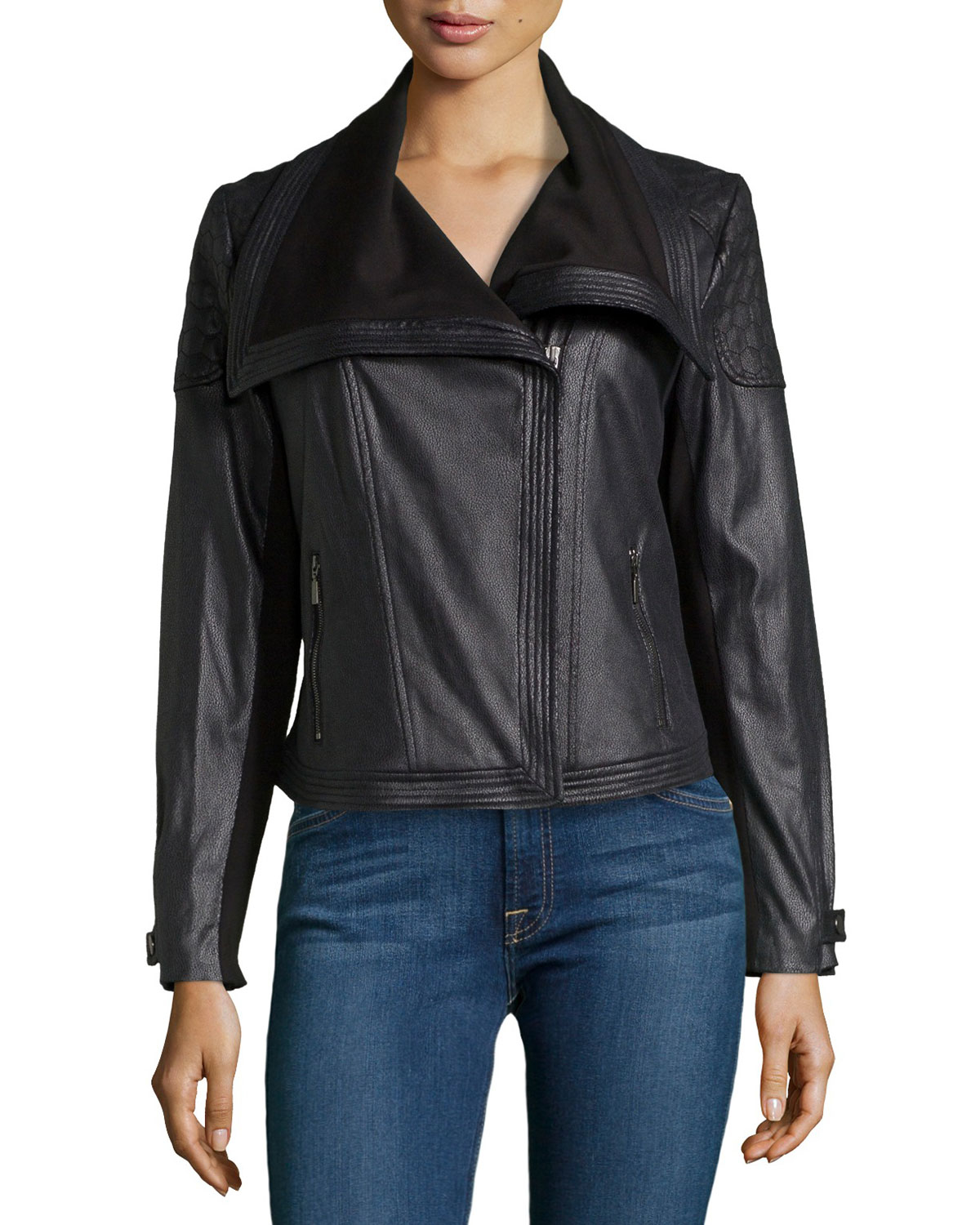 Lyst Catherine Malandrino Maurice Faux Leather Moto Jacket W Zip Gallery