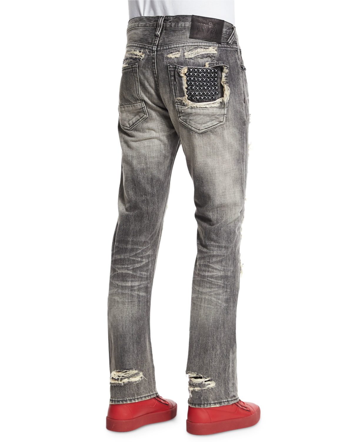 Lyst - Prps Leather Patchwork Distressed Denim Jeans in Black for Men