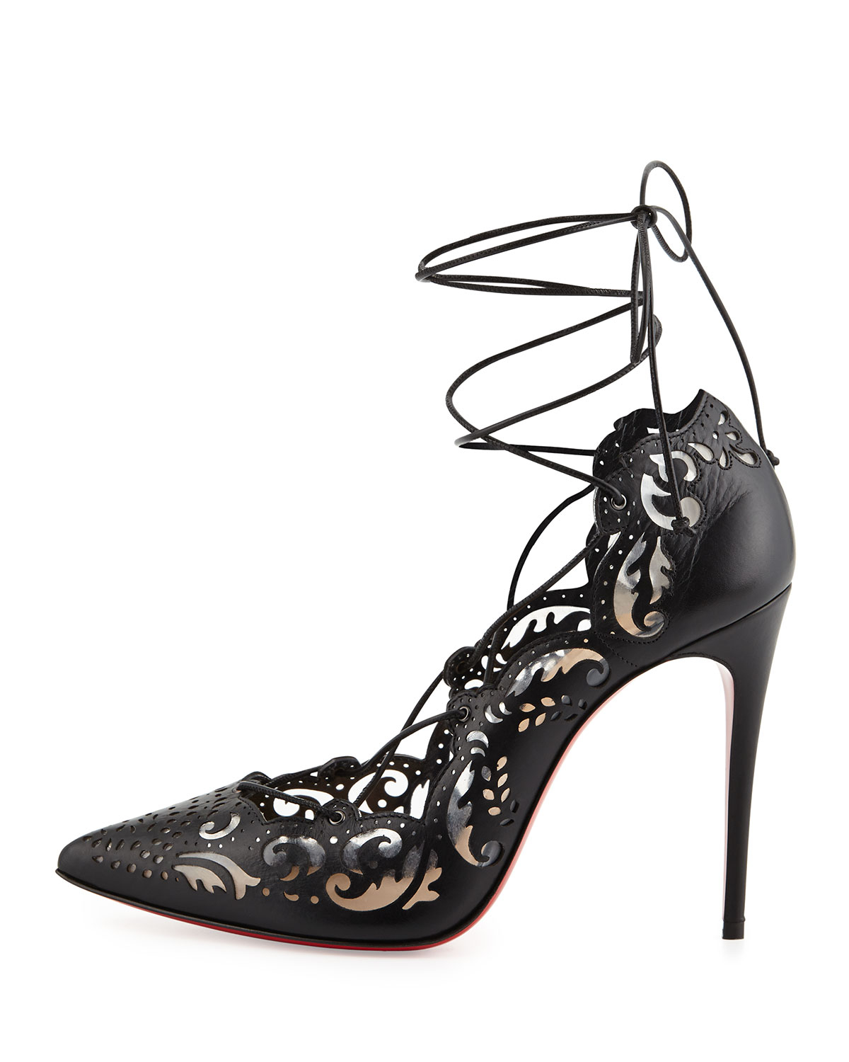 Christian louboutin Impera Laceup Lasercut Red Sole Pump Black in ...