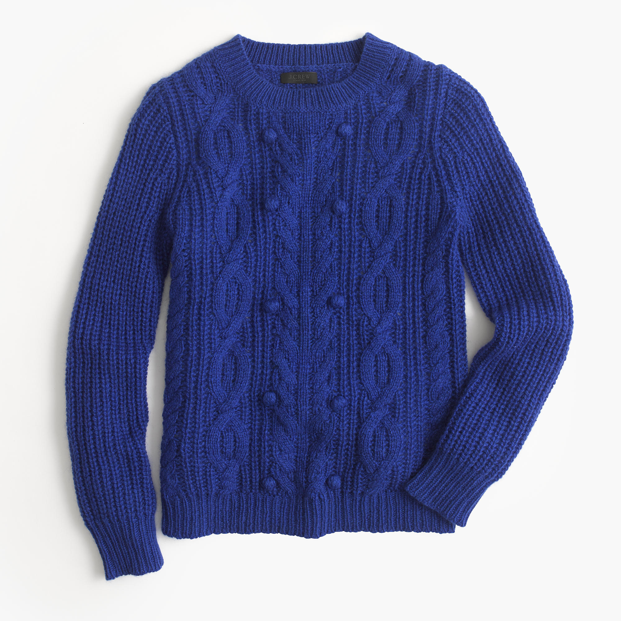 J.crew Italian Cashmere Cable Sweater With Pom-poms in Blue | Lyst