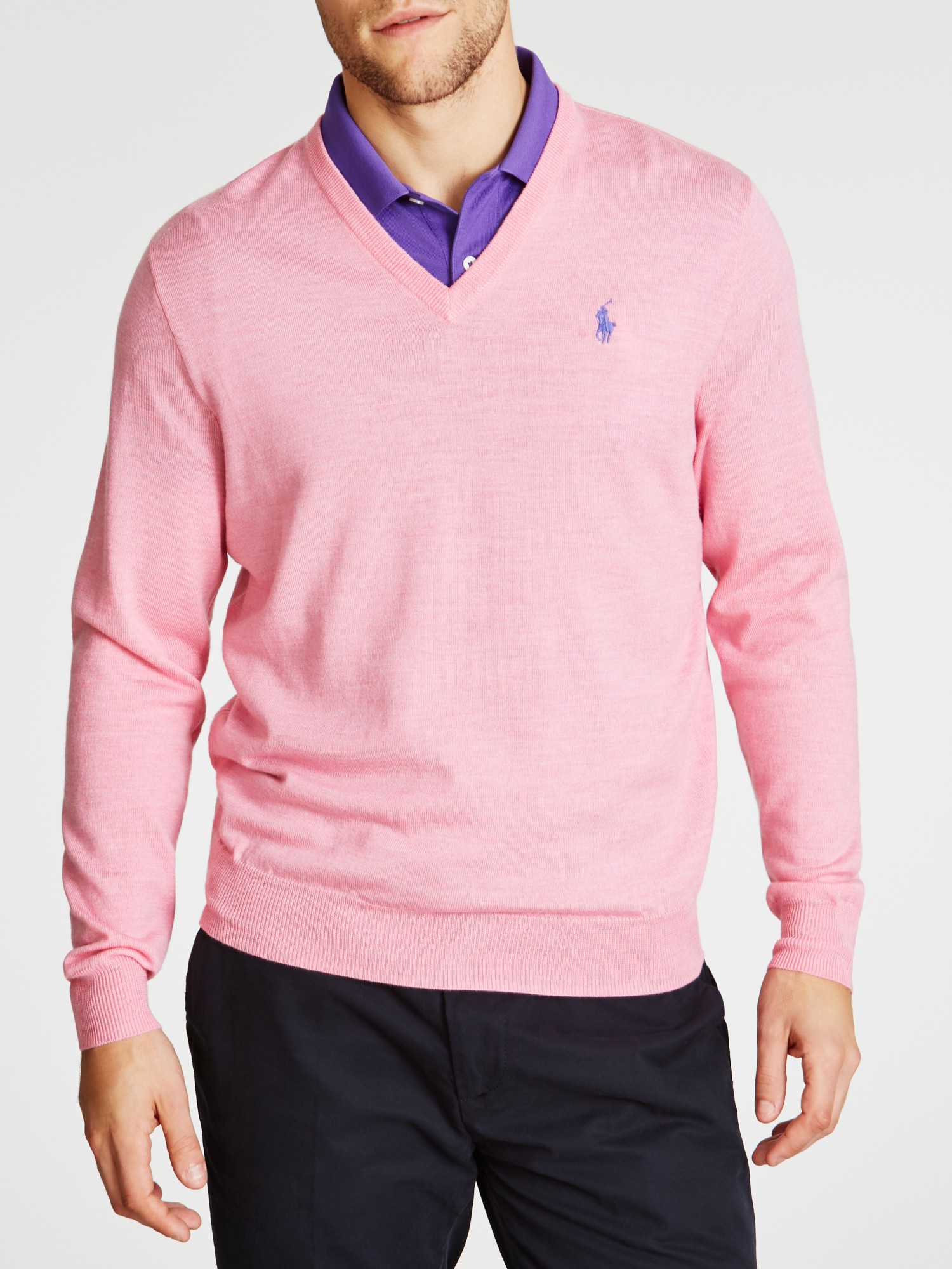 Polo Ralph Lauren Wool V-neck Jumper in Pink for Men - Lyst