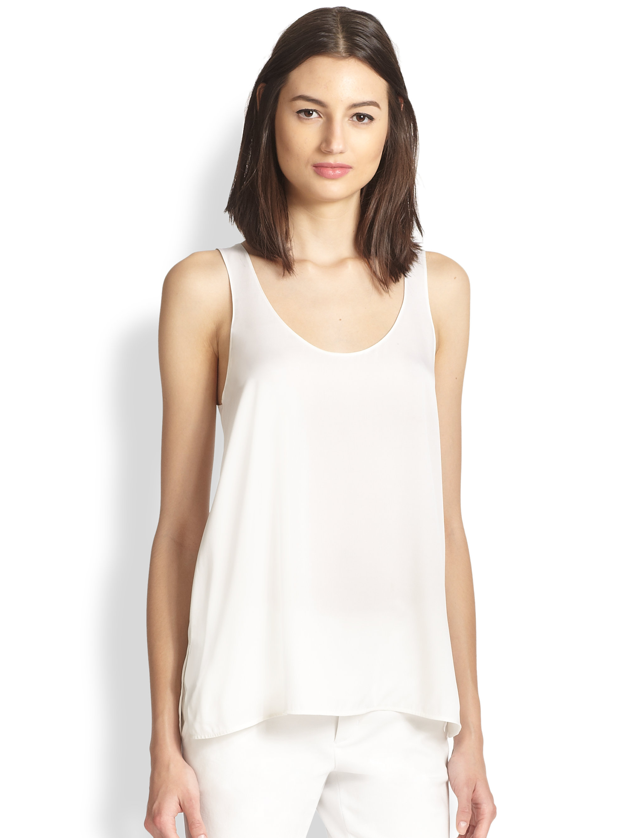 Vince Silk Tank Top in White | Lyst