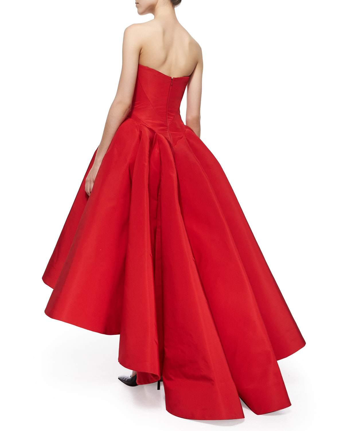 Lyst - Zac Posen Strapless Cat-ear-bodice High-low Gown in Red